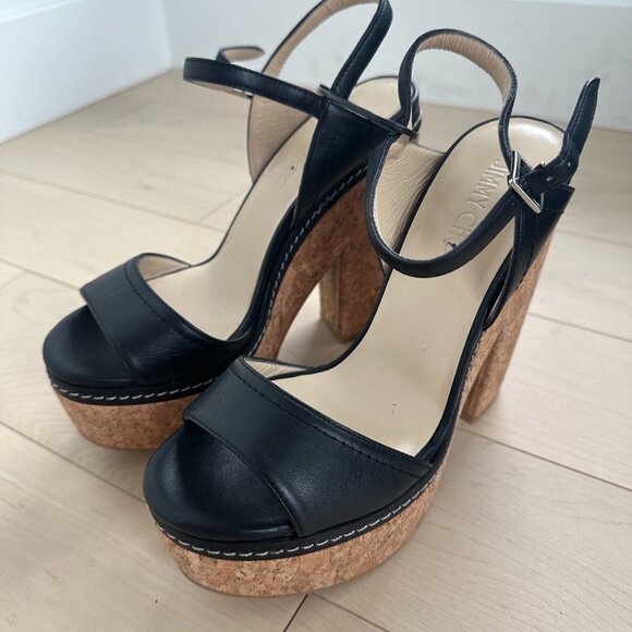 Jimmy Choo Suede Cork Block Heel Sandals Size 37 - Picture 6 of 7